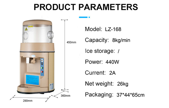 Fonction de la glace rasée 8 kg/min LZ-168 Hawaienne Fabricant de glace industrielle et broyeur